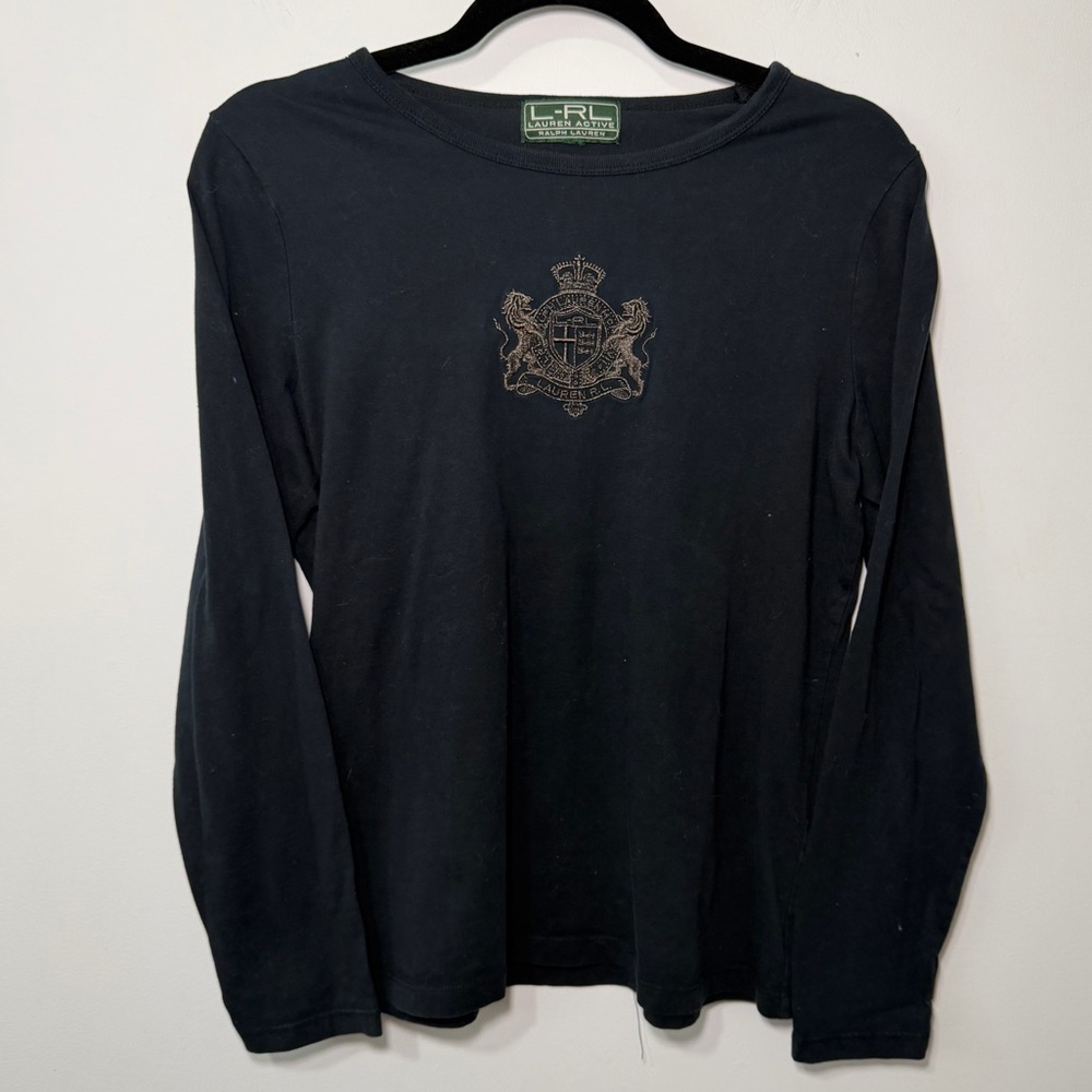 Lauren Ralph Lauren women’s Active Black Crest Long Sleeve Tee Women’s Size M